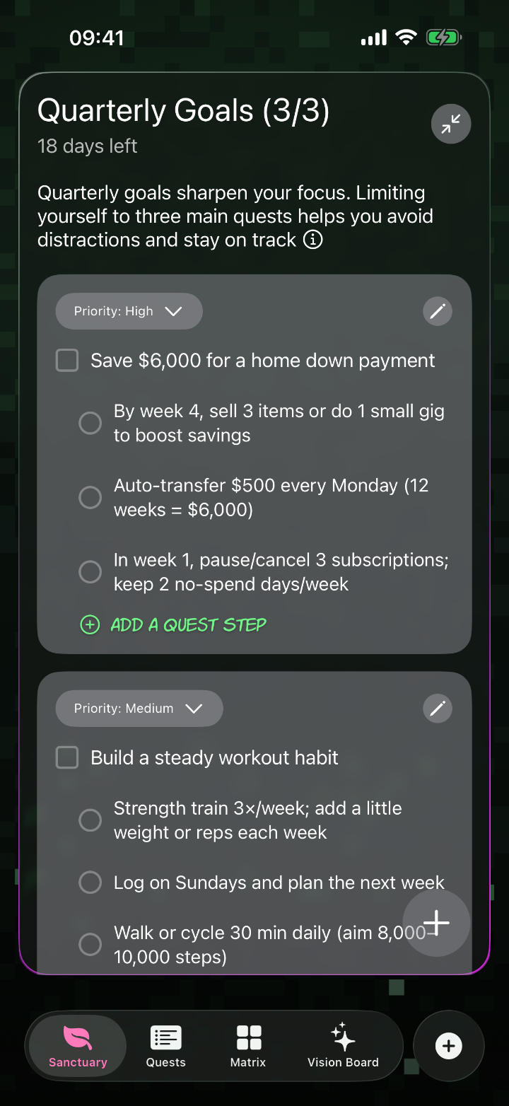 Quarterly Quests screen